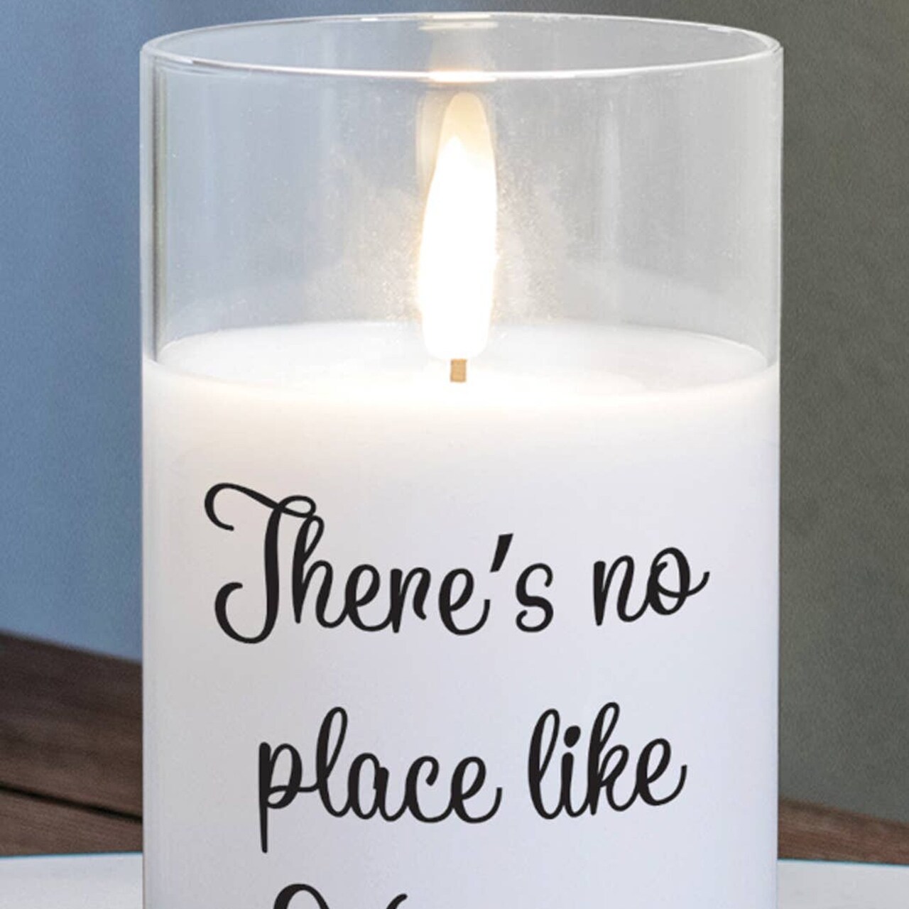Edge Collection - 5" x 3" - White - Flickering LED Candle with 'There's No Place Like Home' Design - 1 Piece